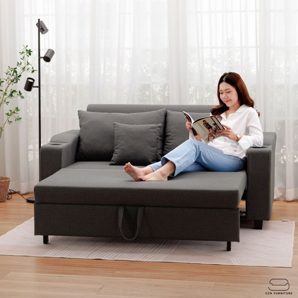 โซฟาเบด CCR FURNITURE รุ่น PHILLY (ฟิลลี่) ขนาด 174 cm. ผ้า สีเทาเข้ม (A1-33) พร้อมที่วางแก้ว